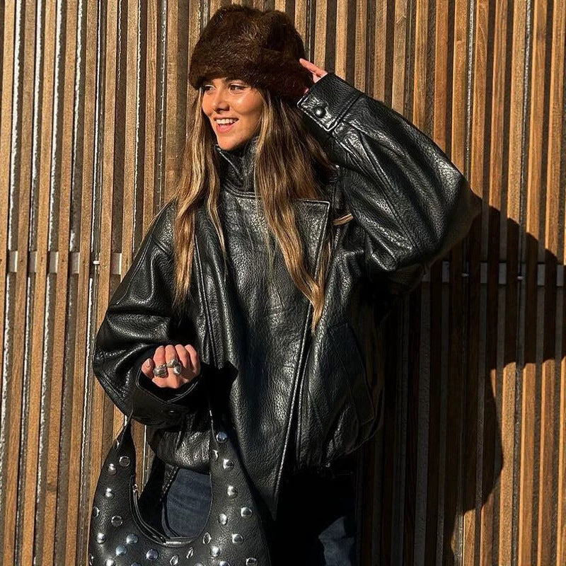 NUVOK Vera Faux Leather Scarf-Collar Jacket