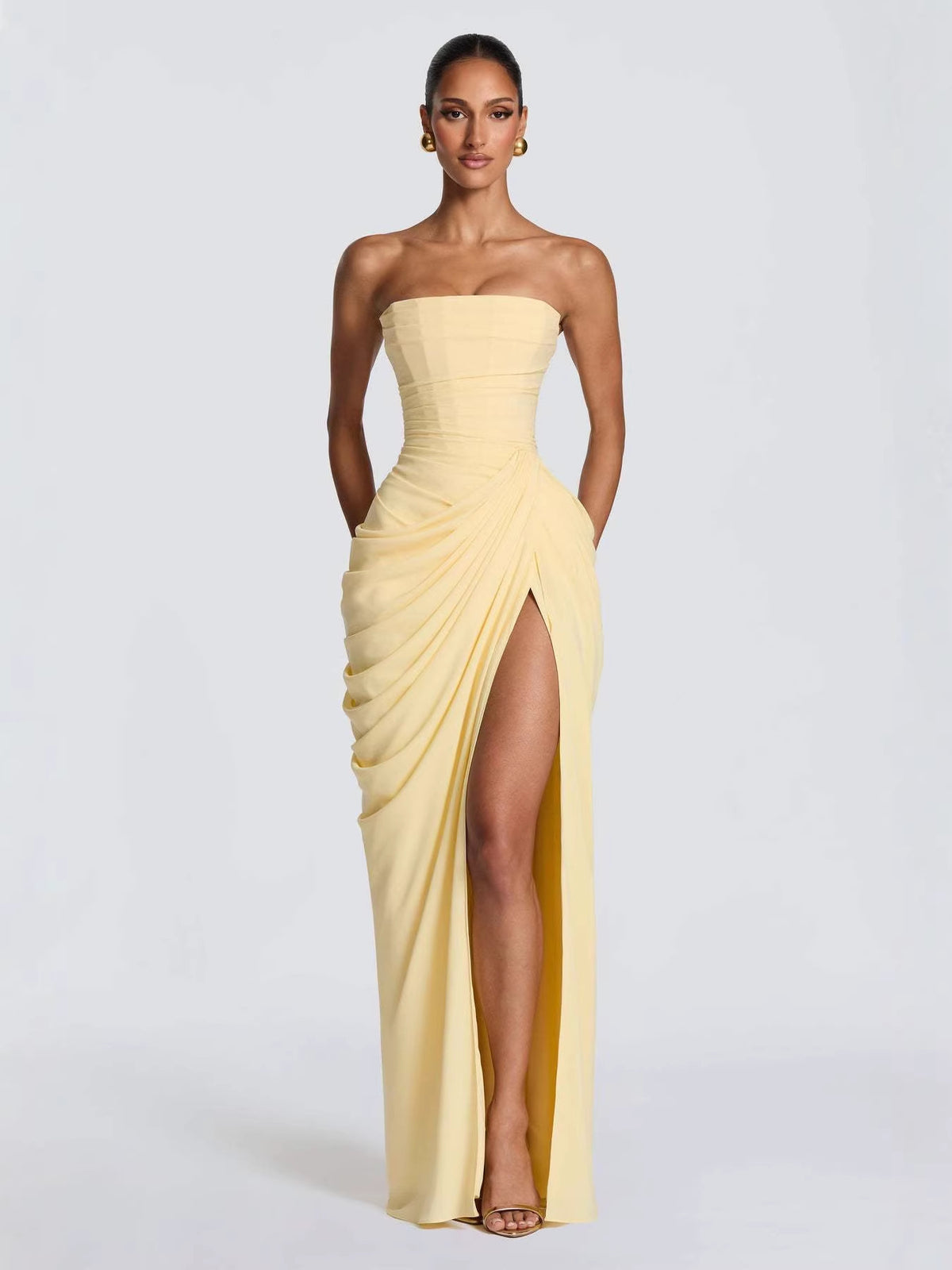 Ondine Ruffled Off-Shoulder Slit Dress