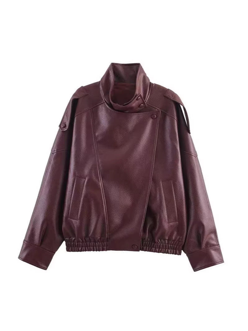 Ines Stand-Collar Faux Leather Jacket