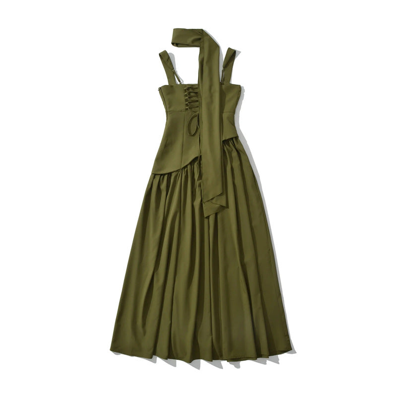 Palais Pleated Scarf-Strap Maxi Dress