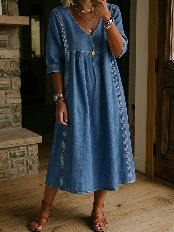 Linnea Lace-Trim Linen Dress