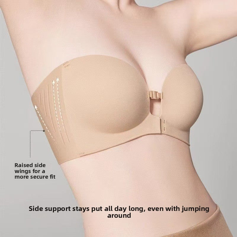Cotton Front-Buckle Strapless Bra