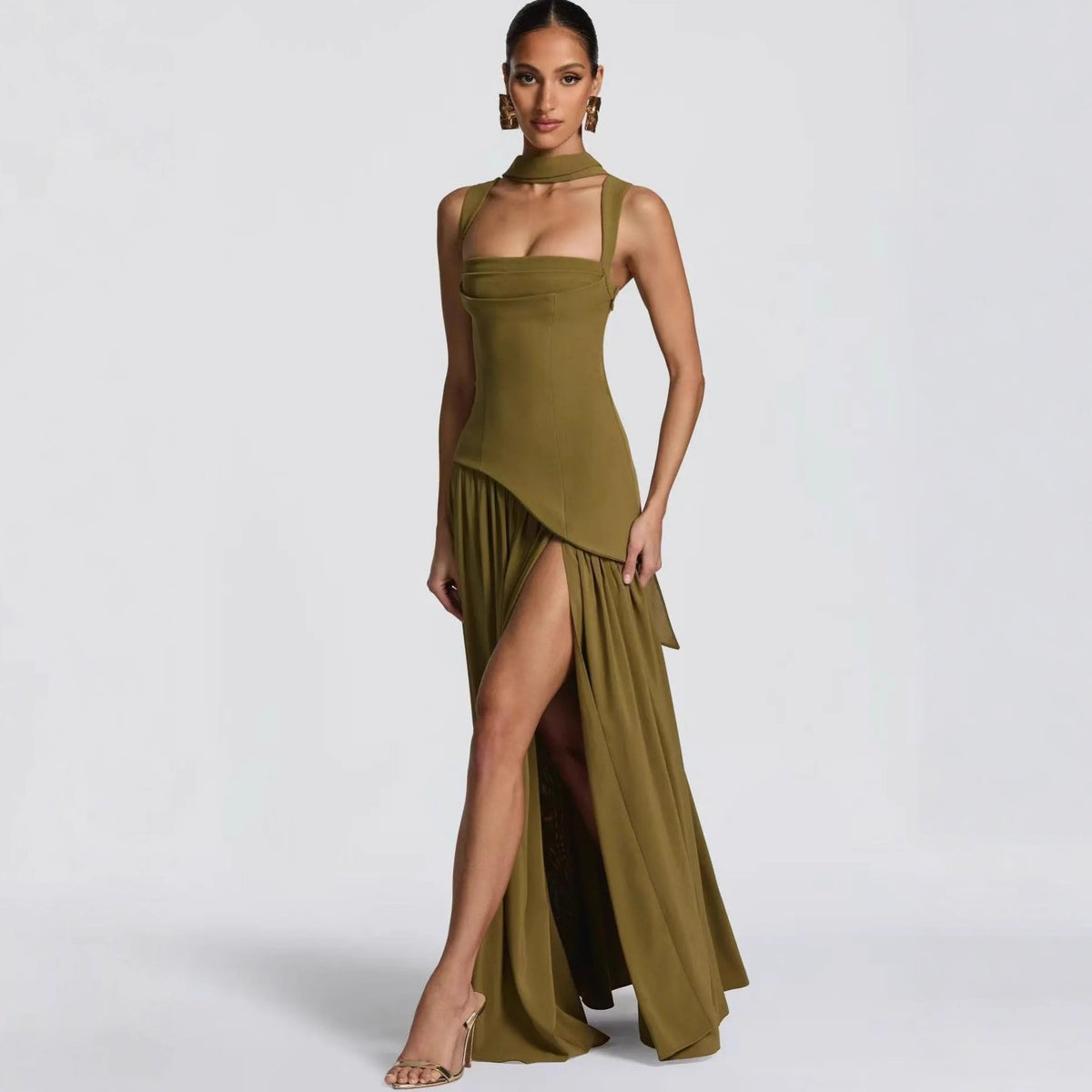 Palais Pleated Scarf-Strap Maxi Dress