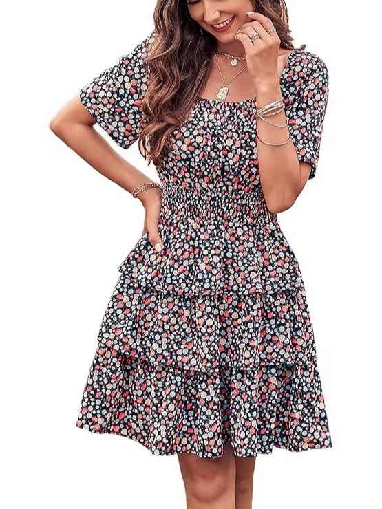 Flora Tiered Square-Neck Dress