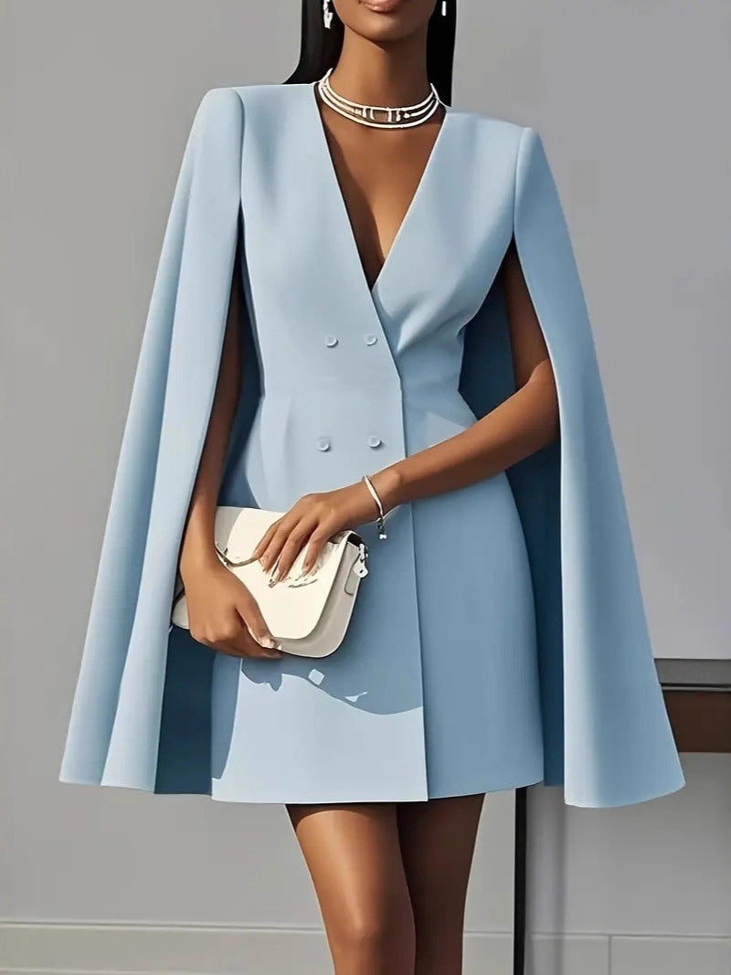 Simone Cape-Sleeve Blazer Dress